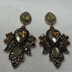 Antique Gold Tone Champagne Crystal Statement Earrings